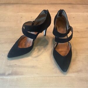Corso Como Carroll  Black suede close toed heels with straps.